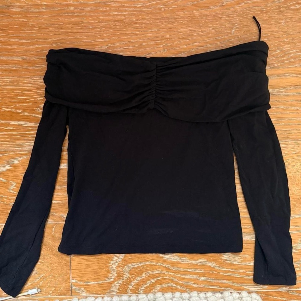 Wilfred Black Ruched Off-Shoulder Blouse